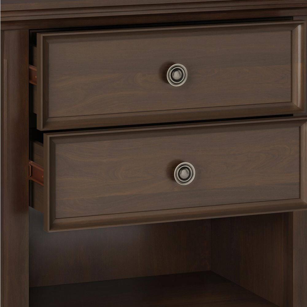 Simpli Home Amherst 24"W 2-Drawer Solid Wood Nightstand with Open Shelf