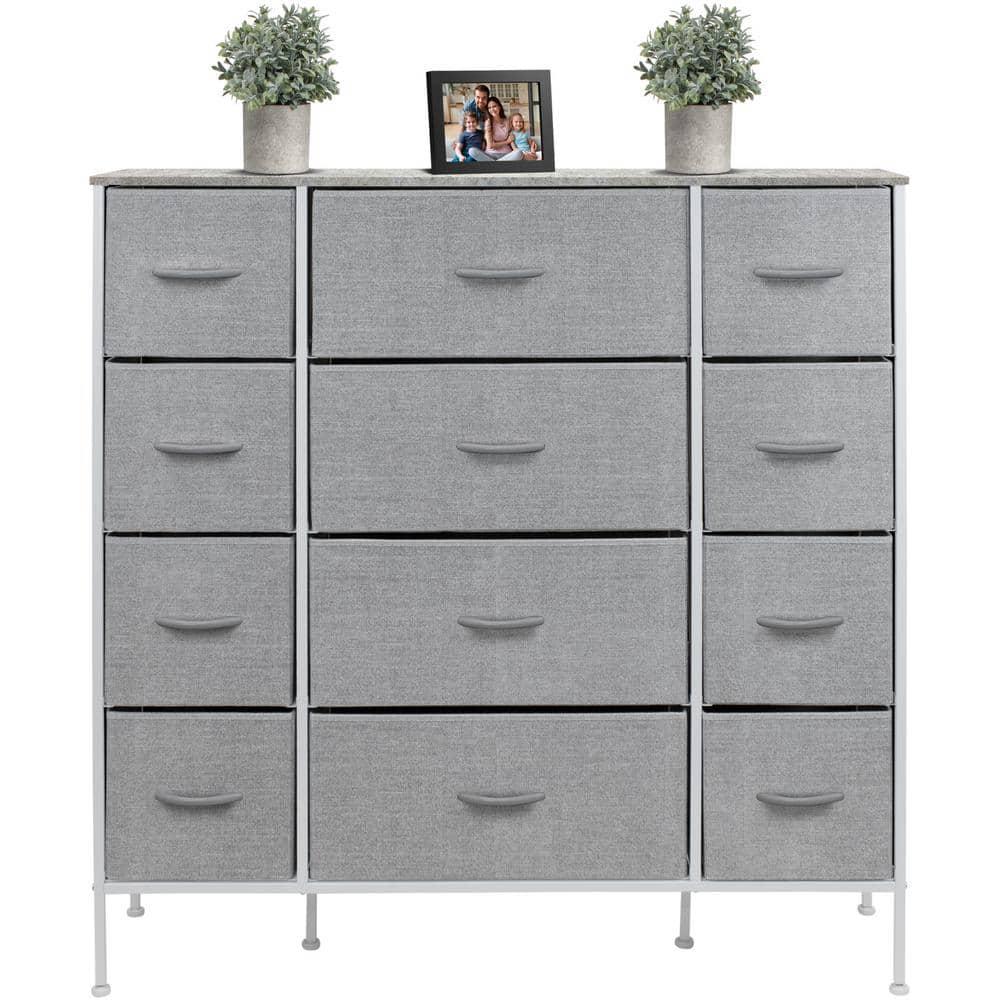 Sorbus Dresser with 12 Drawers - Chest Organizer Unit with Steel Frame Wood Top and handle - Large Dresser for Bedroom, Hallway, Nursery & etc - Grey