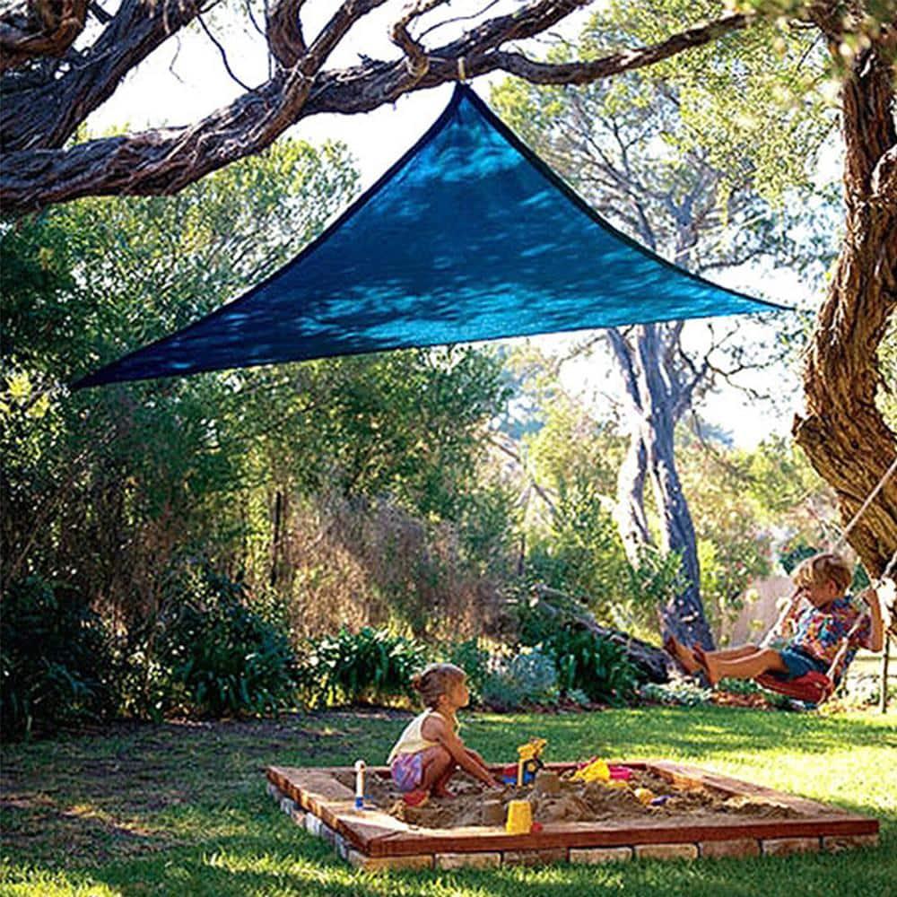 Coolaroo Coolhaven Outdoor Sun Shade Sail With Hardware Kit 95% UV Block Protection for Garden, Patio, Backyard, 12' Triangle, Sapphire