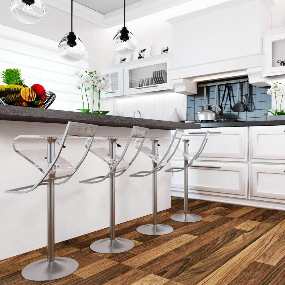 LeisureMod Napoli Transparent Acrylic Bar Counter Stool, Modern Clear Seat with Chrome Base for Kitchen Island and Home Bar