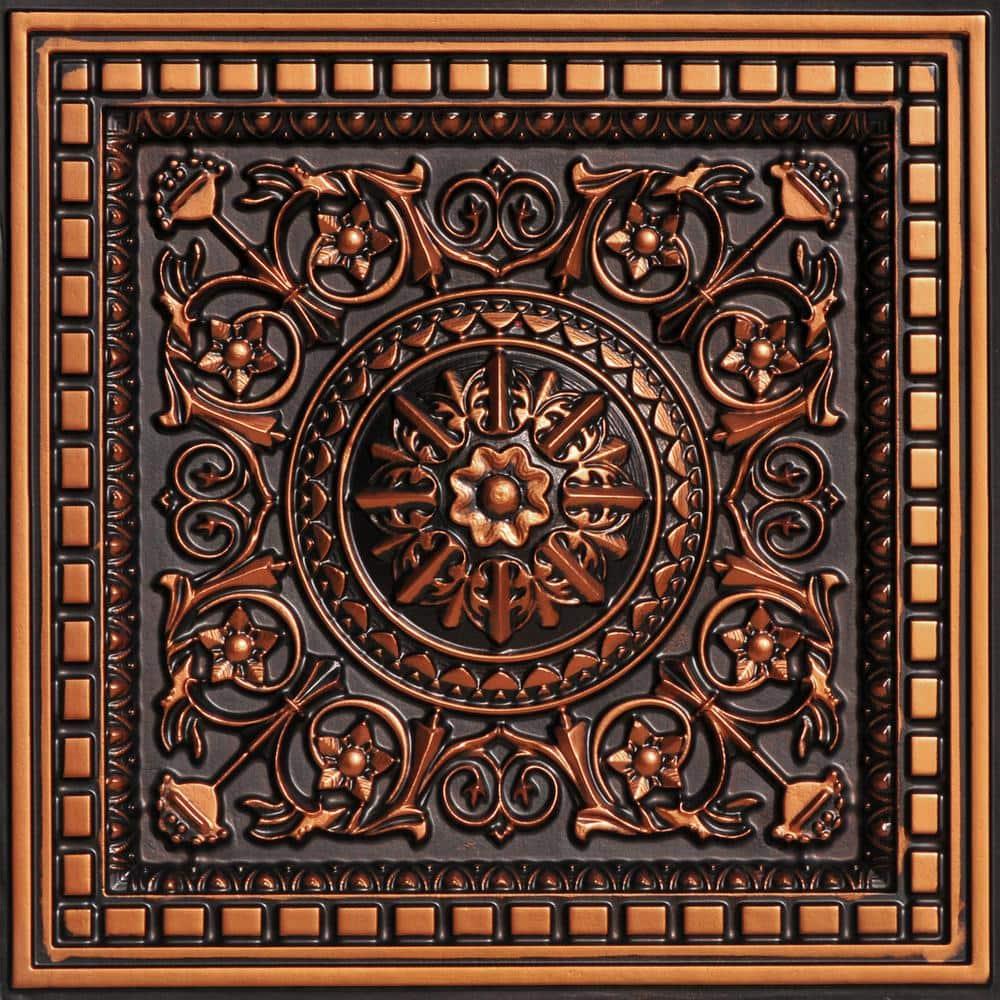 FromPlainToBeautifulInHours Da Vinci 24'' L x 24'' W PVC Drop-In Ceiling Tile In Antique Copper (Set of 50)