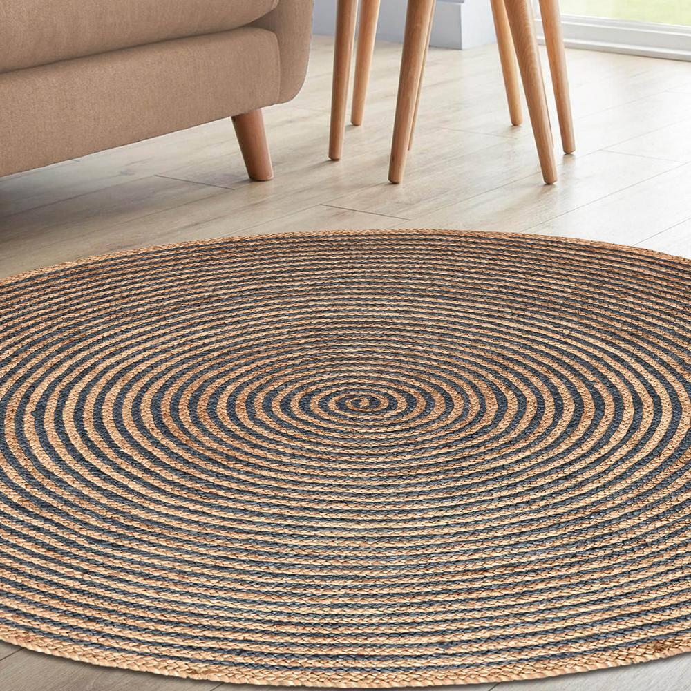 Superior Braided Jute Handwoven Indoor Outdoor Area Rug, 8' Round, Navy Blue