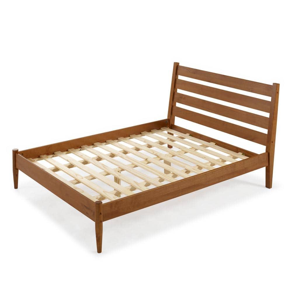 Camaflexi Mid Century Platform Bed Queen Size Solid Wood Bed Frame, Castanho 100% Solid Wood