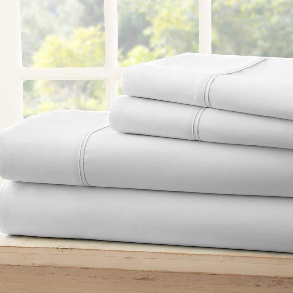 4-Piece Light Gray Solid Microfiber Queen Sheet Set