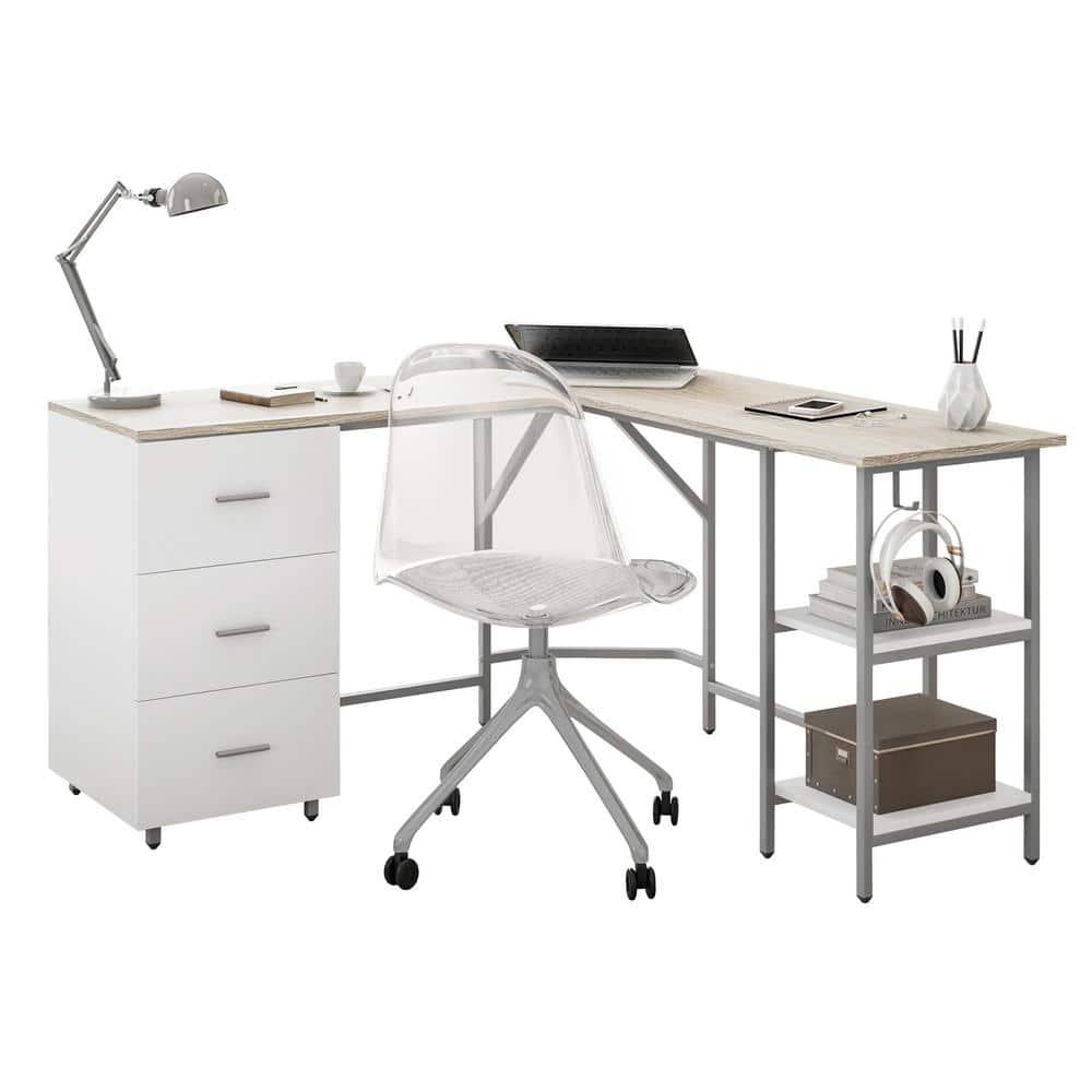 17 Stories Techni Mobili L-Shape Home Office Two-Tone Desk With Storage