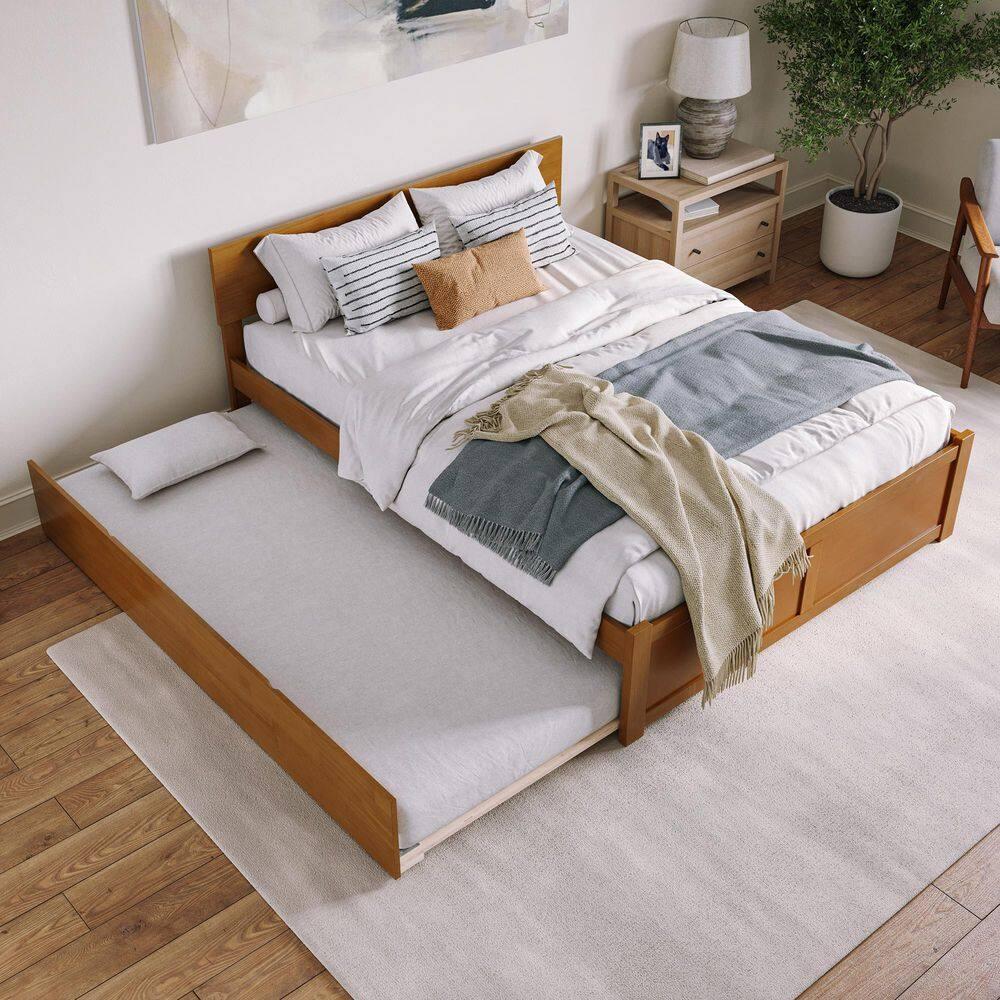 AFI Furnishings Orlando Solid Wood Platform Bed with Panel Footboard & Trundle