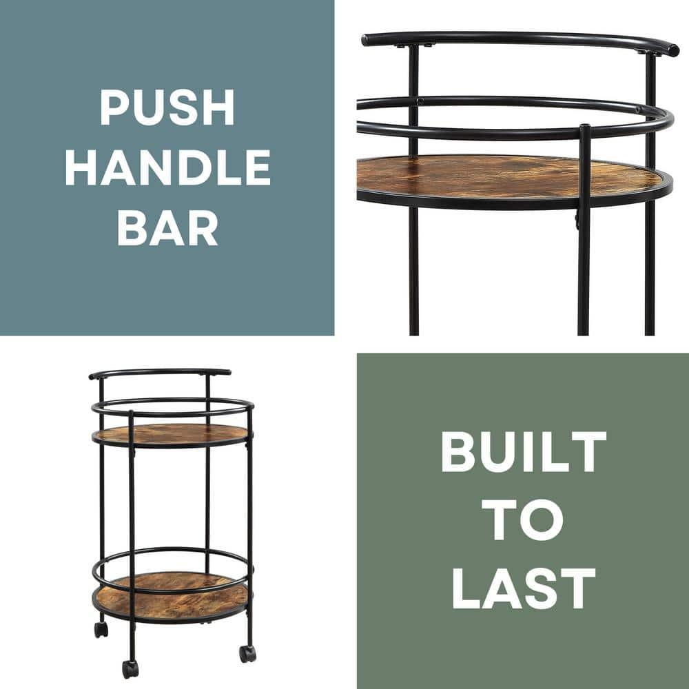 Designs2Go Charlie Serving Bar Cart in Walnut Wood Finish and Black Metal Frame