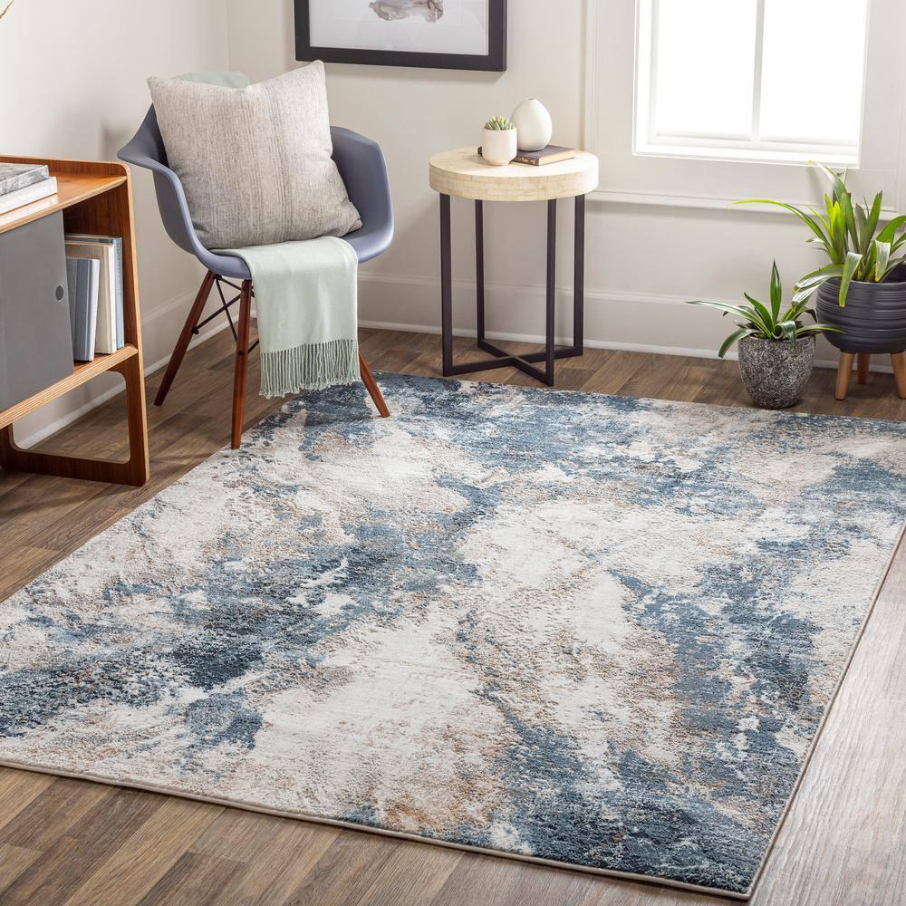 Gray Rectangular Polyester Stain-Resistant Medium Pile Rug