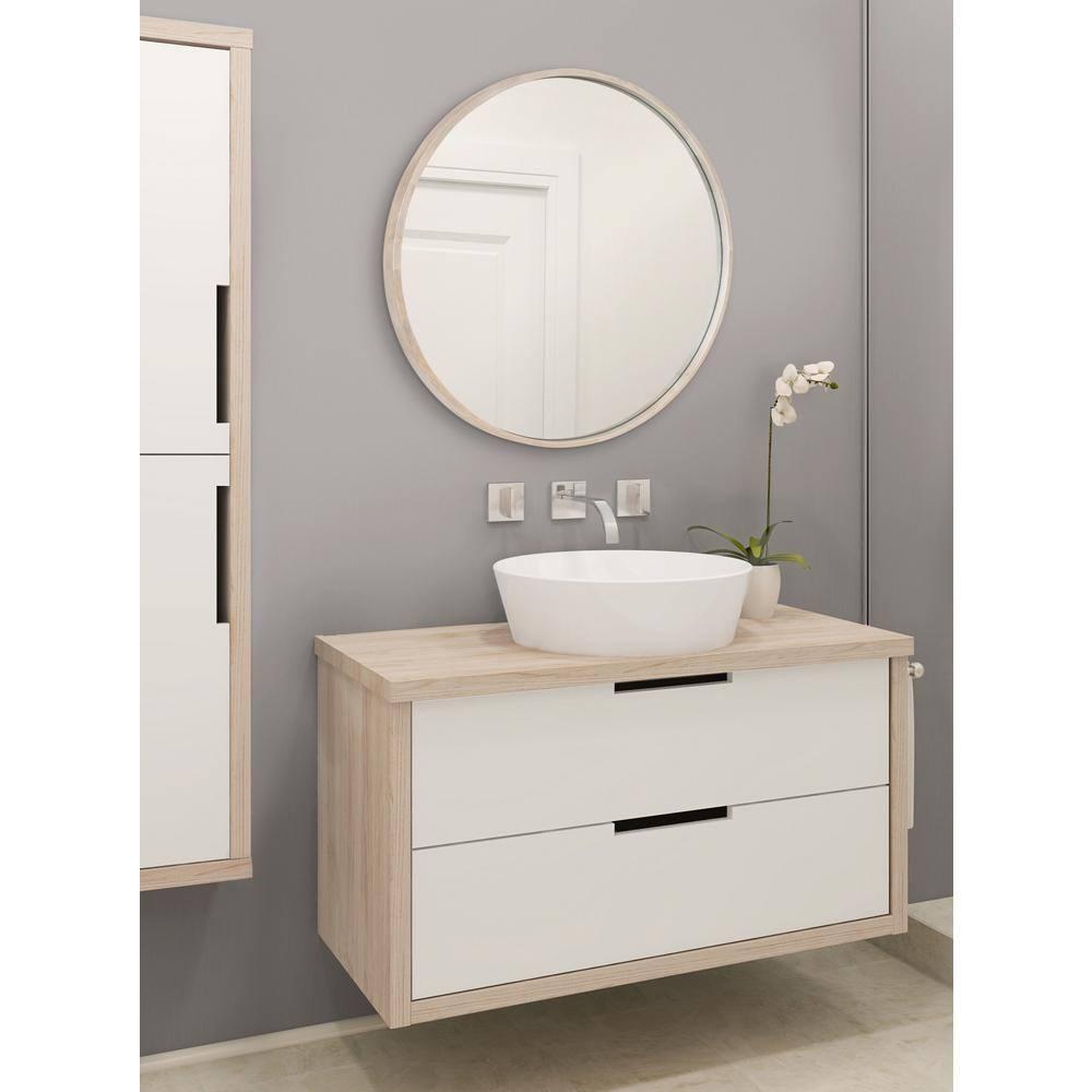 Kate and Laurel Valenti Farmhouse Round Wall Mirror, 28 inch Diameter, White, Decorative Circle Mirror