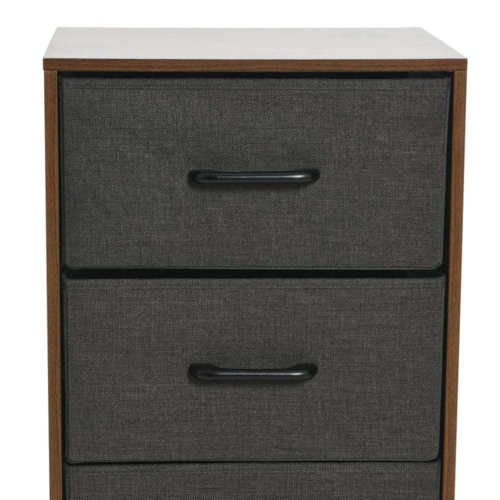 Household Essentials 3 Drawer Dresser, Narrow Storage Chest, Multi-Color Drawers, Wire Backing and Metal Feet, Wood Handles, Mid Century Walnut Laminate