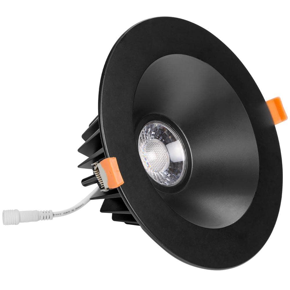 Maxxima 6” Ultra-Thin Recessed Anti-Glare LED Downlight, Canless IC Rated, 1200 Lumens, 5 Color Temperature Select 2700K/3000K/3500K/4000K/5000K, Dimmable, Black Trim, 90 CRI, 5CCT Slim J-Box Included