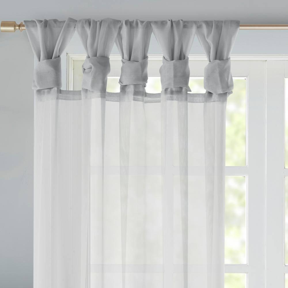 Madison Park Ceres Adult Twisted Tab Voile Sheer Curtain Panel Pair Light Grey 50x63 - Indoor Living Room