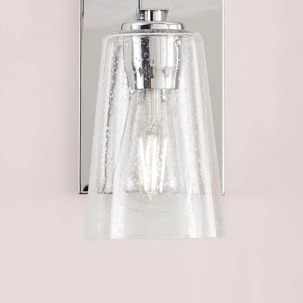 Chrome Clear Seeded Glass Round Wall Sconce, 1-Light