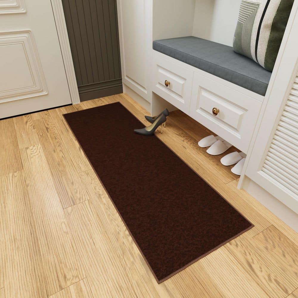 Ottomanson Non-Slip Hallway Runner Rug 2x6 Rubberback Solid Indoor Rug, 2'2" x 6', Brown