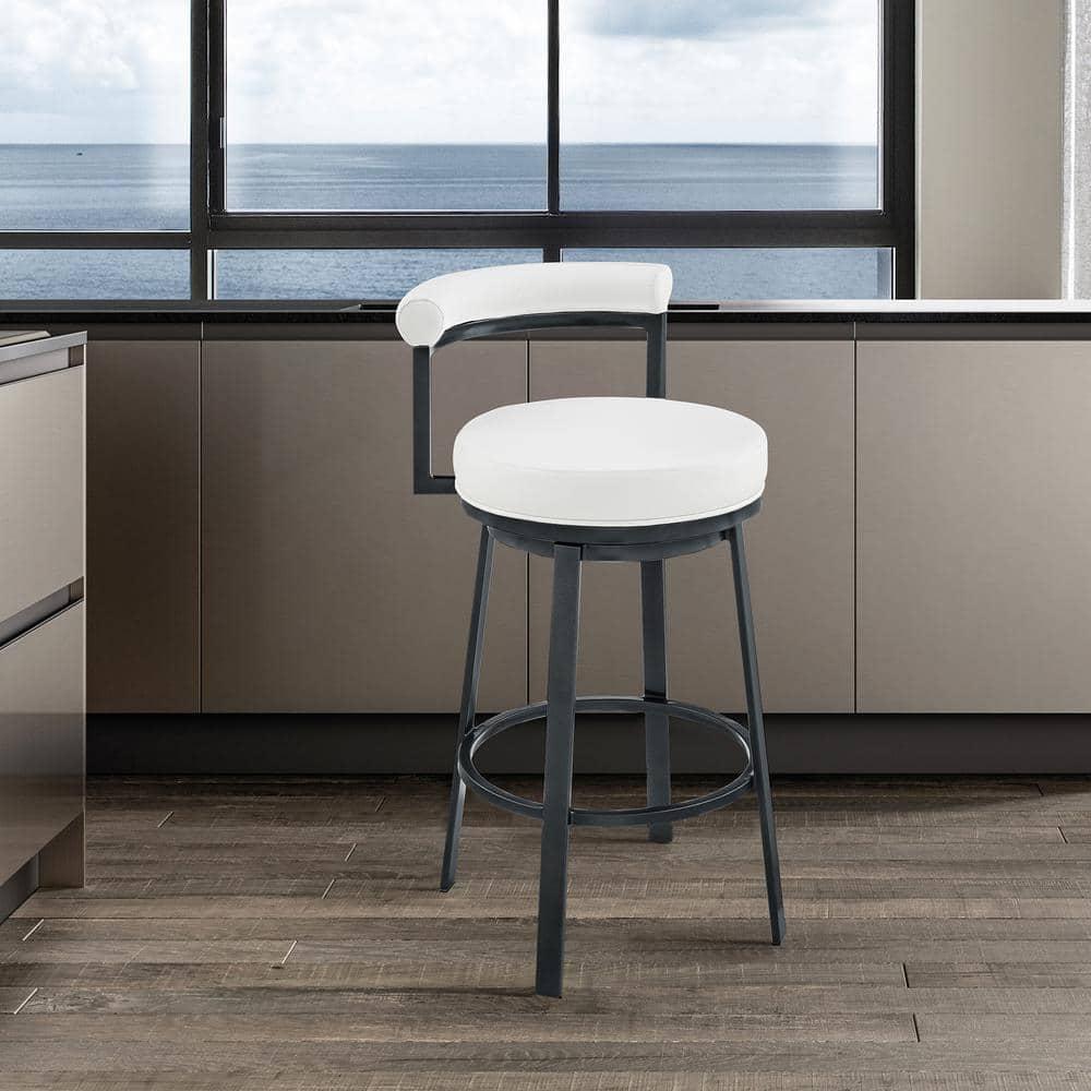 Armen Living Indoor Natya Swivel Counter or Bar Stool in Mocha Finish with Brown Faux Leather