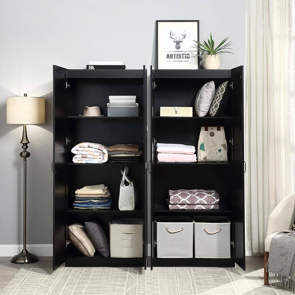 Set of 2 Hopkins Modern 4 Shelf Storage Closets Black - Manhattan Comfort
