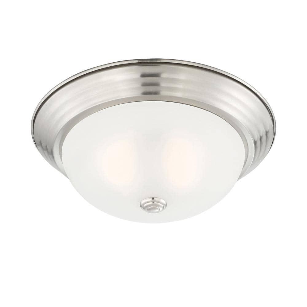 1257M-SP-W-Designers Fountain-13 Inch 2 Light Flush Mount-Satin Platinum Finish-Etched Glass Color