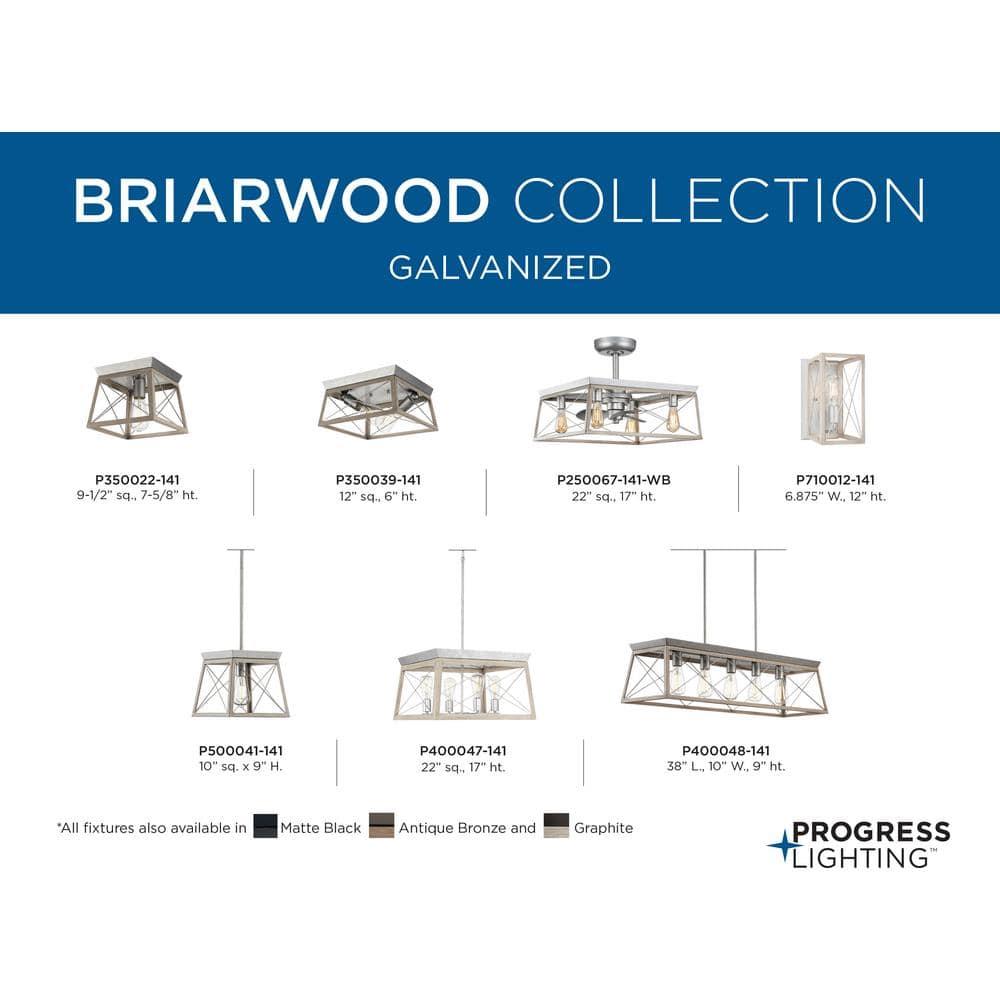 Progress Lighting Briarwood 1-Light Wall Sconce, Galvanized Steel, X-Brace Design, Faux Wood Frame
