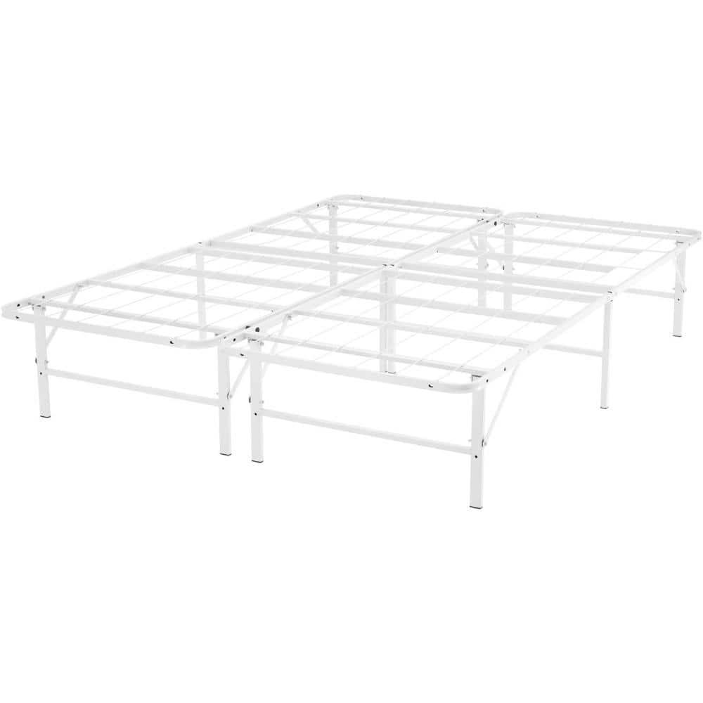 14" foldable Queen Bed Frame Heavy Duty Metal Bed Frame Folding Bed Frame with Steel Slats Box Spring Replacement 600lbs Capacity Platform Bed Queen Bed Frame Size-White