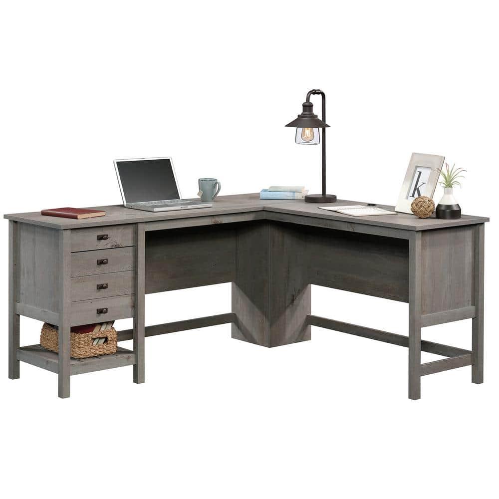 Cottage Road L-Shaped Desk Mystic Oak - Sauder: Home Office Furniture with Open Shelf & Grommets
