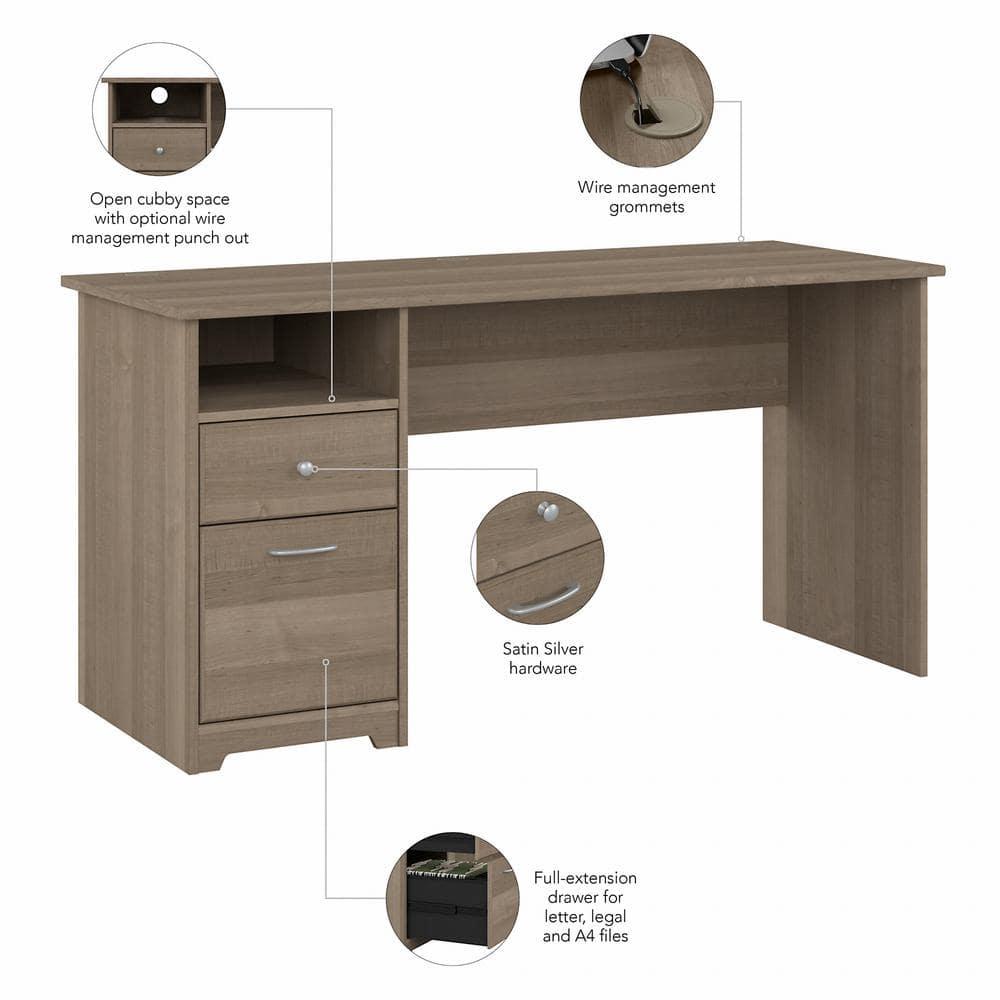 Cabot 60W Computer Desk with Drawers in Ash Gray - Engineered Wood