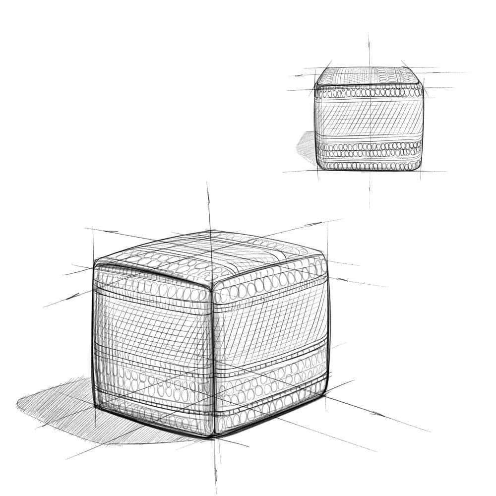 Grady Green and Natural Handloom Woven Square Pouf