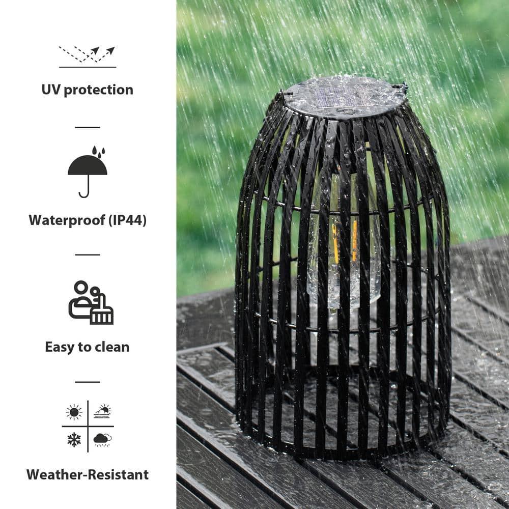 9.75" Black Metal Solar Powered Outdoor Hanging Lantern Set