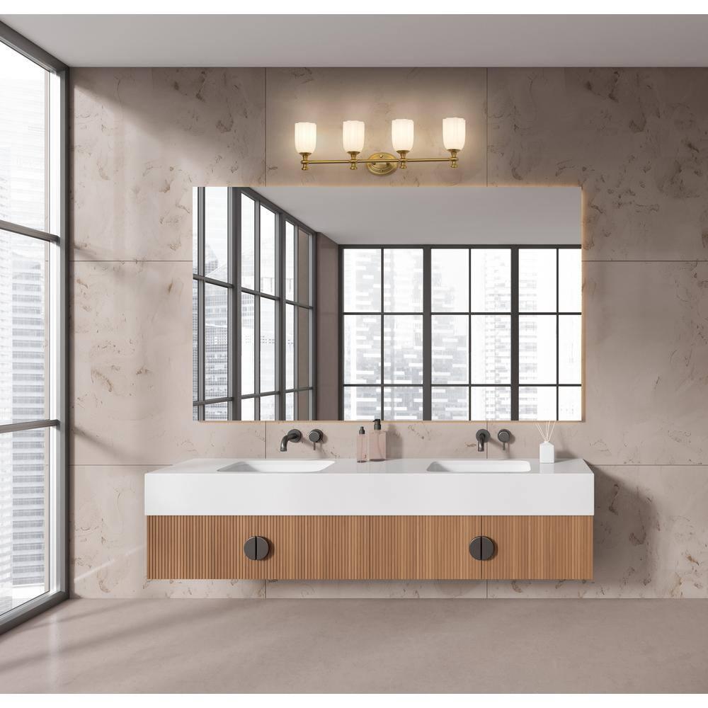Orion 31.25" Gold Vanity Light with Opal Glass Shades