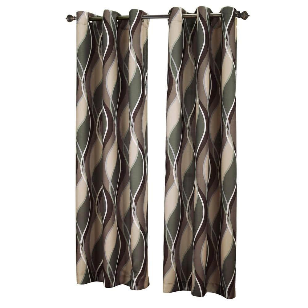 48"x63" No. 918 Semi-Sheer Intersect Ogee Wave Print Grommet Curtain Panel Spruce: Room Darkening Green Curtain