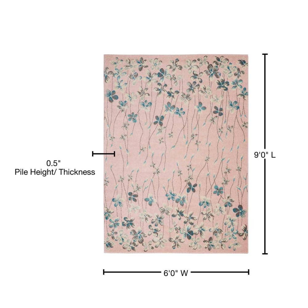 Nourison Tranquil 6' X 9' Pink Area Rug Bohemian Botanical Vine and Bloom by Nourison