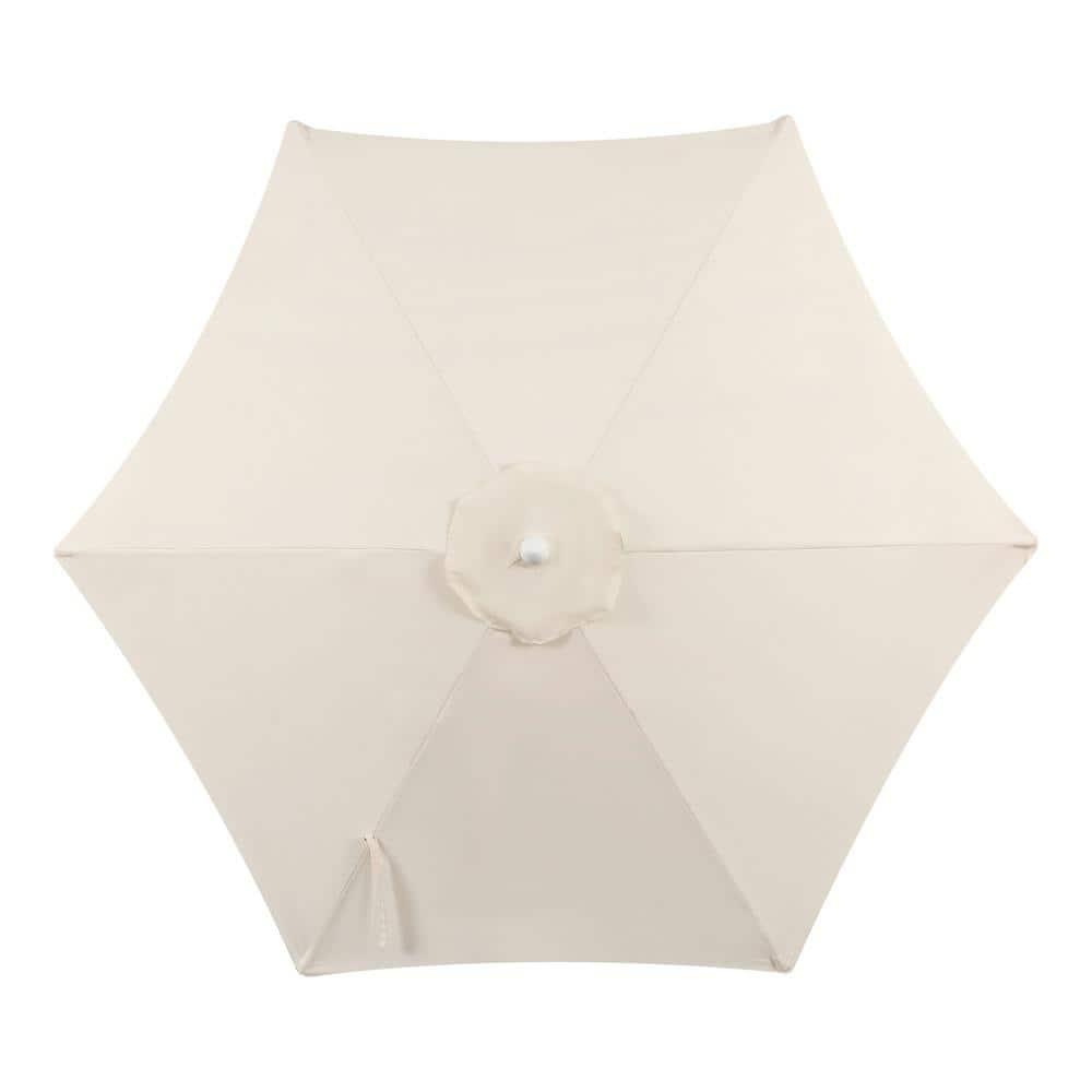 JONATHAN Y Collins 9 ft. Classic Cottage Tassel Market Patio Umbrella with Auto-Tilt, Crank, Wind Vent and UV Protection in Cream
