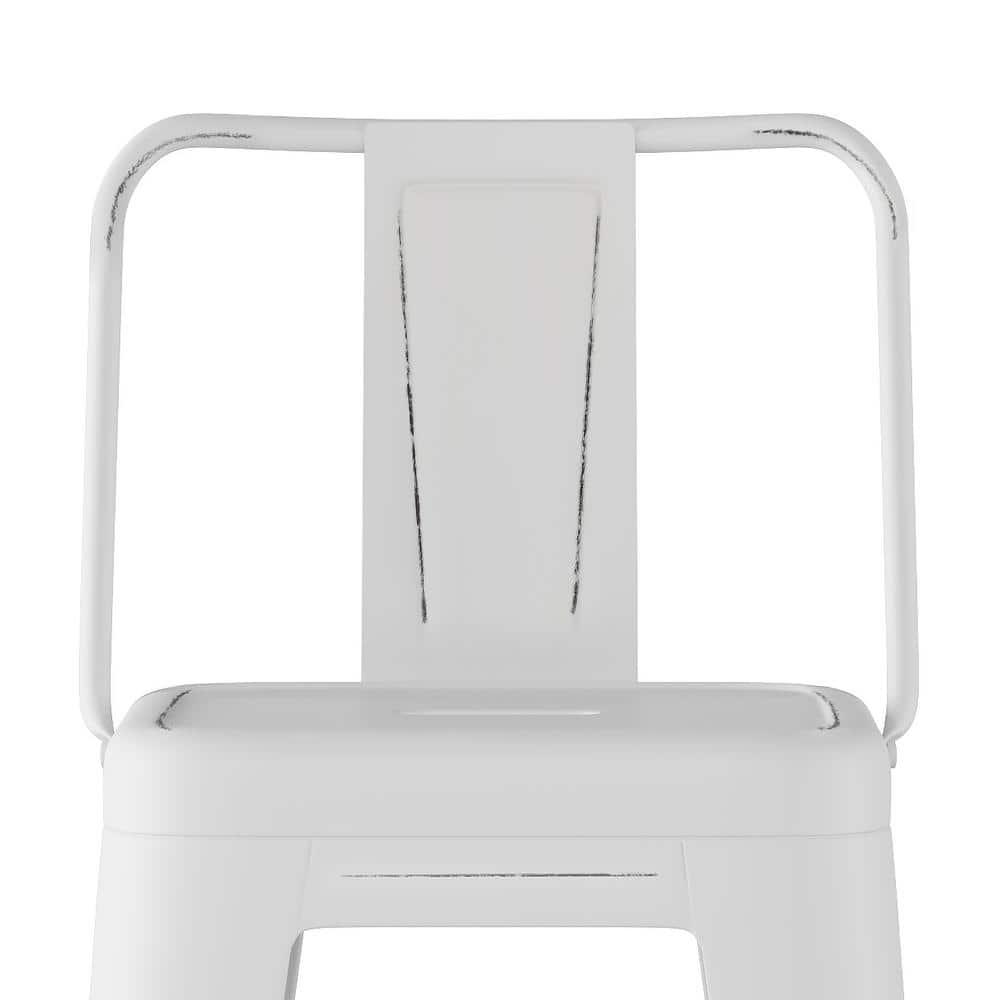 Simpli Home Rayne Metal Industrial Stool with Curved Back, Cross-Brace, and Footrest