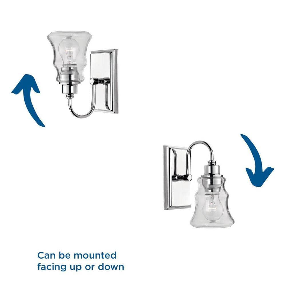 Progress Lighting Litchfield 1-Light Bath Vanity, Polished Chrome, Clear Glass Shade