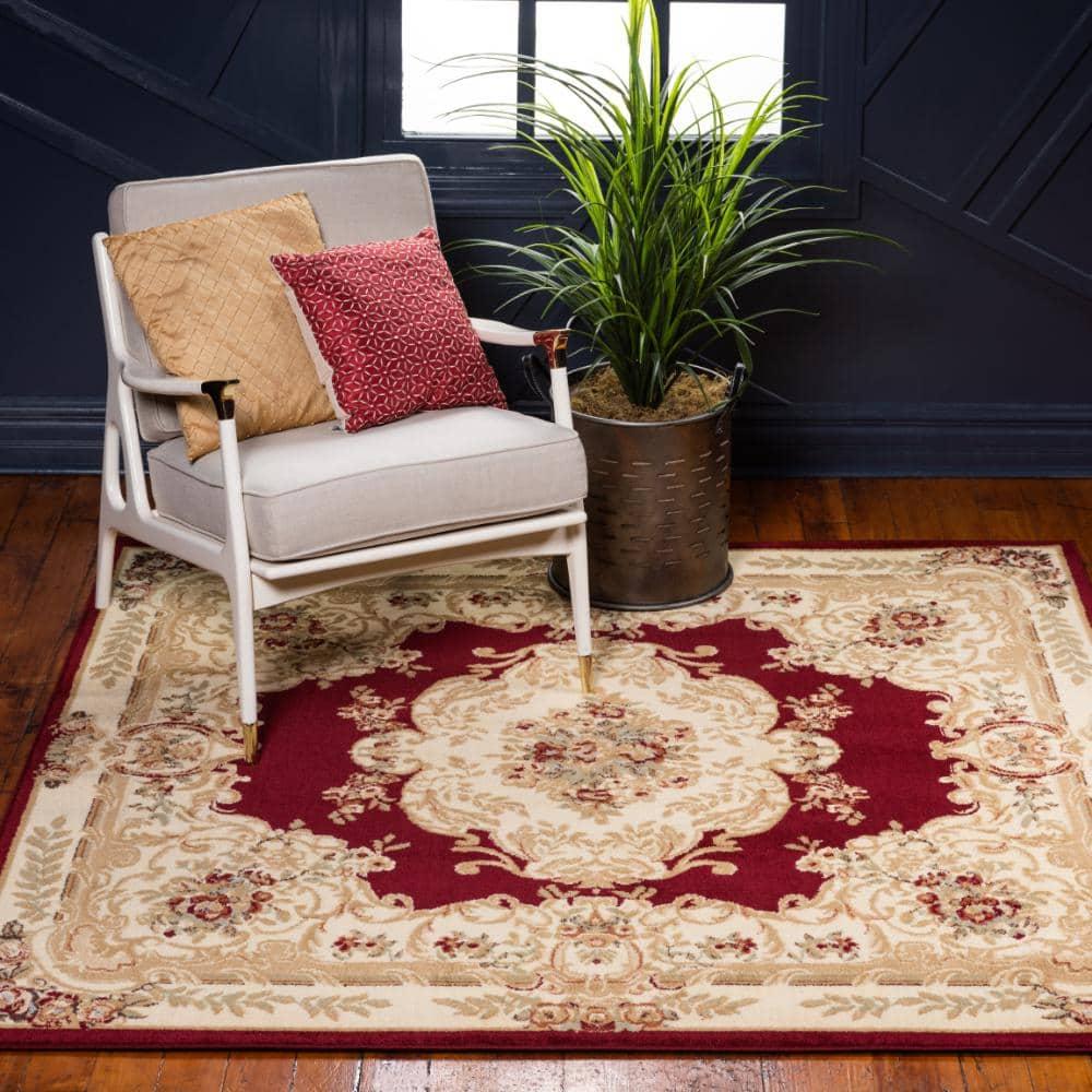 Unique Loom Versailles Collection Area Rug - Charles (6' 1" Square Red/Cream)