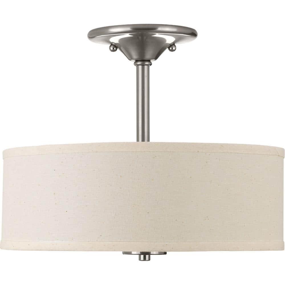 Progress Lighting, Inspire Collection, 2-Light Semi-Flush Mount, Brushed Nickel, Linen Shade
