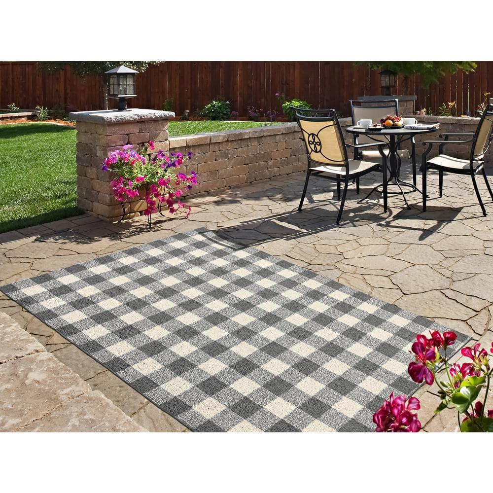 Garland Rug Country Living Buffalo Plaid Polypropylene Cinder/Ivory Indoor/Outdoor Area Rug, 5' x 7'
