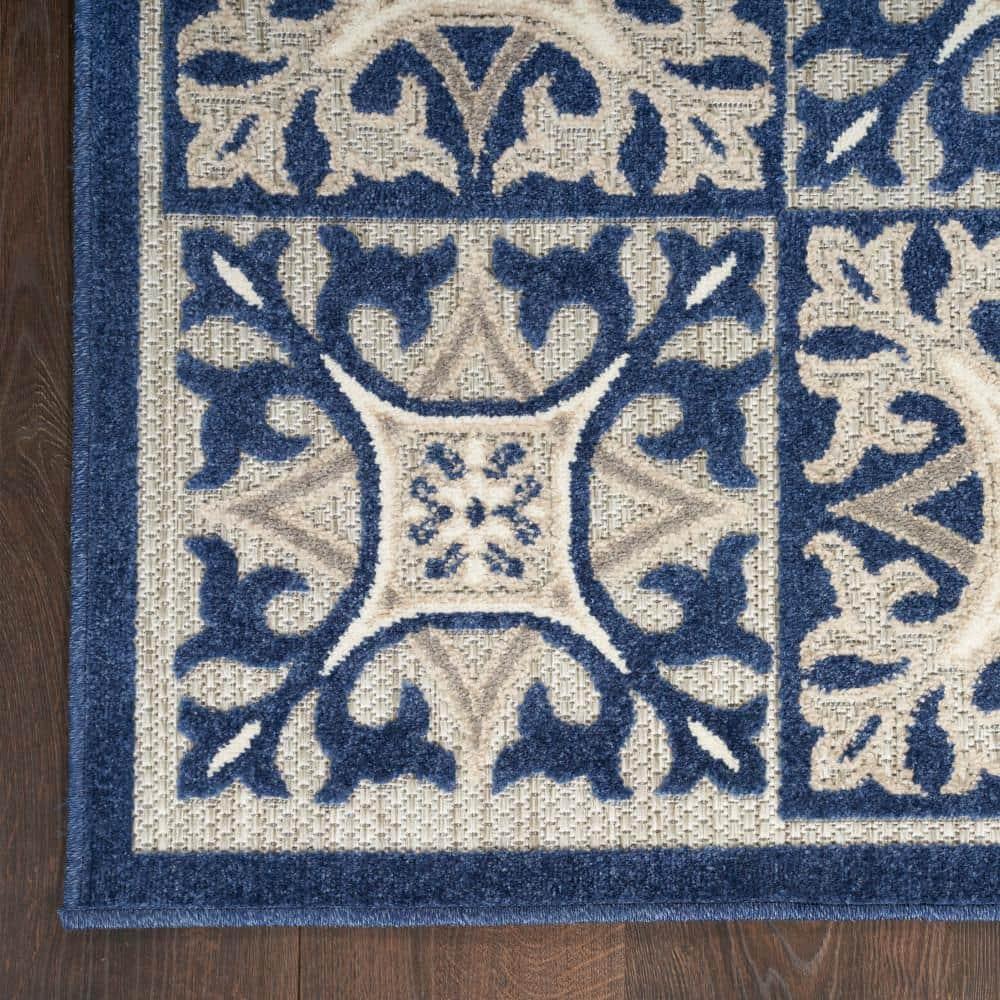 Nourison Aloha Modern Mosaic Flatweave High-Low Indoor Outdoor Area Rug Blue 6' x 9'