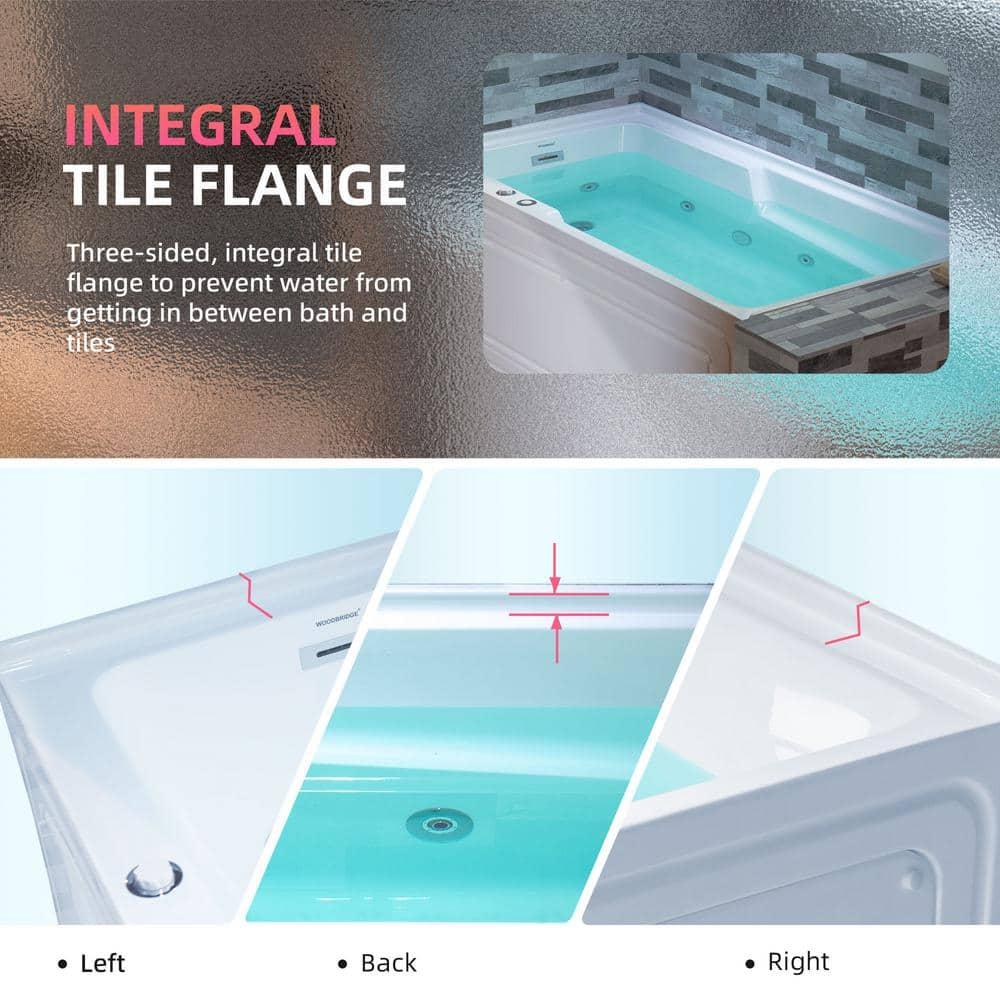 60" x 30" Whirlpool Heated Rectangular Alcove Acrylic Bathtub with Chrome/Matte Black Drain and Overflow