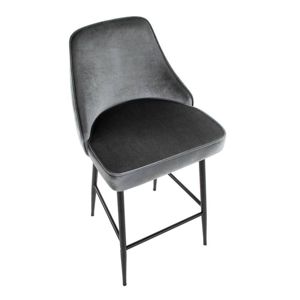 Marcel 25" Contemporary Fixed-Height Counter Stool In Black Metal And Blue Velvet - Set Of 2