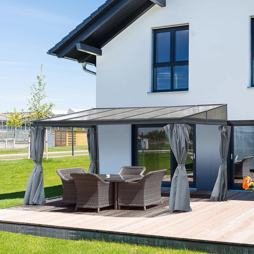 Outsunny 10' x 13' Outdoor Patio Gazebo with Sloping Polycarbonate Roof, Durable Aluminum Frame, & Netting Curtain