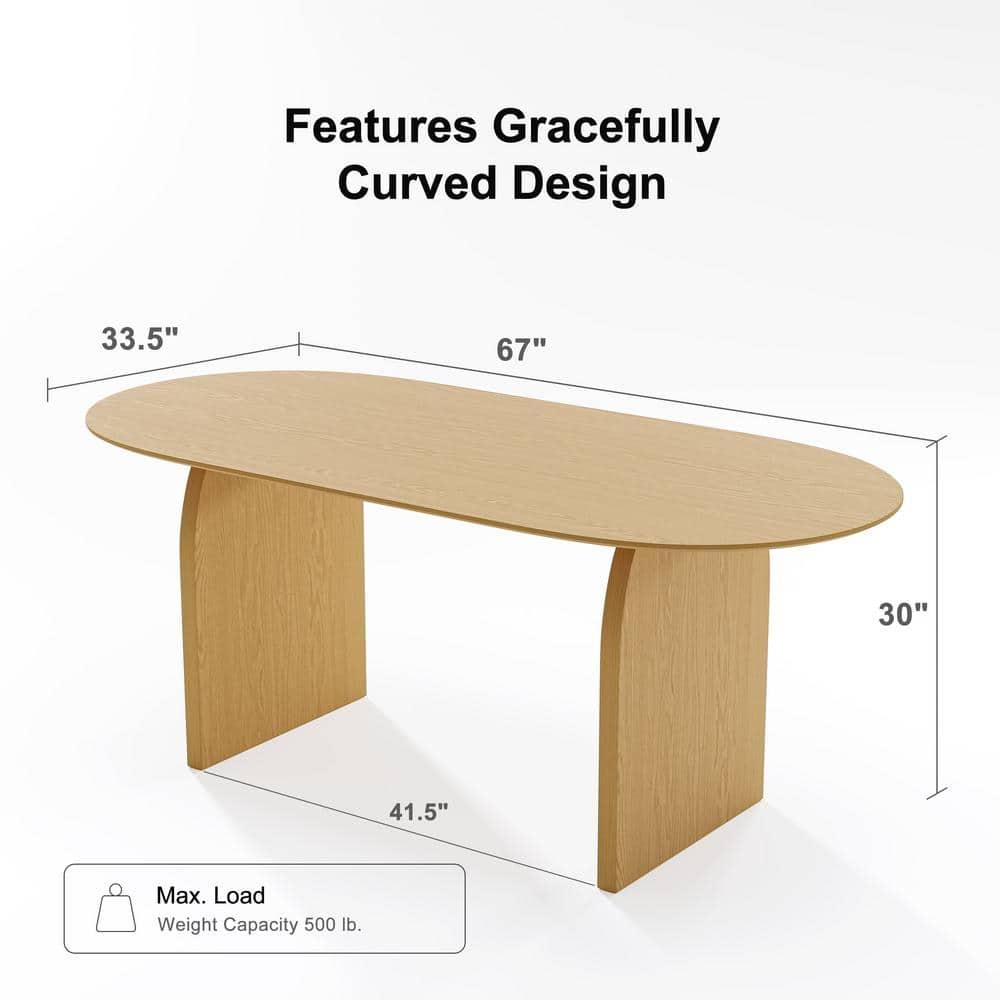 Dovelina 67" Oval Dining Table Mid-Century Rustic Kitchen Table for Dining Room, Natural Wood