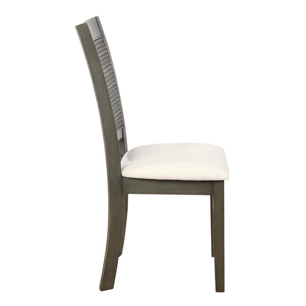 Walden Cane Back Dining Chair  with Gray Base and Linen White Fabric Seat