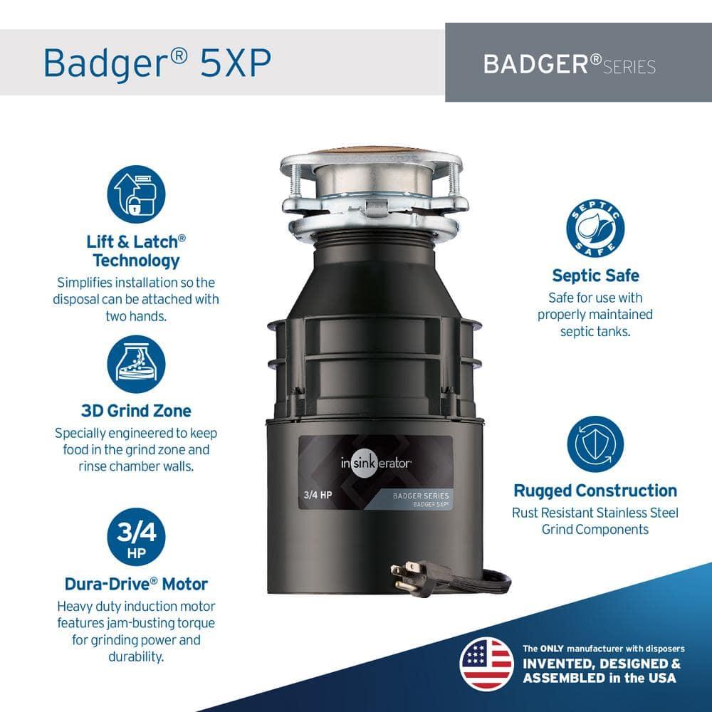 Badger 5XP 3/4 HP Continuous Feed Garbage Disposal