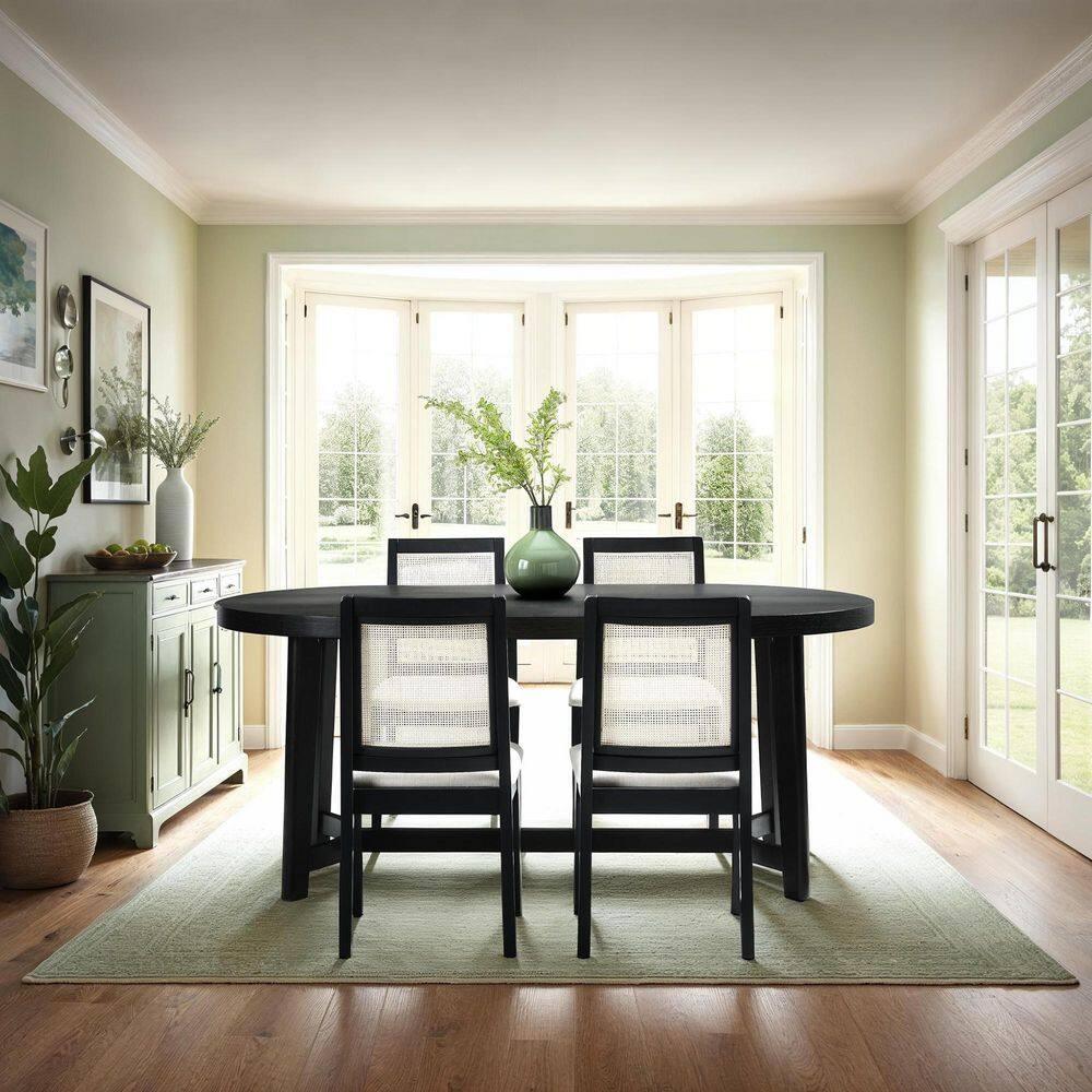 Walker Edison Modern Farmhouse Rustic Solid Oak Wood Oval Dining Table for 6 - Black Oak