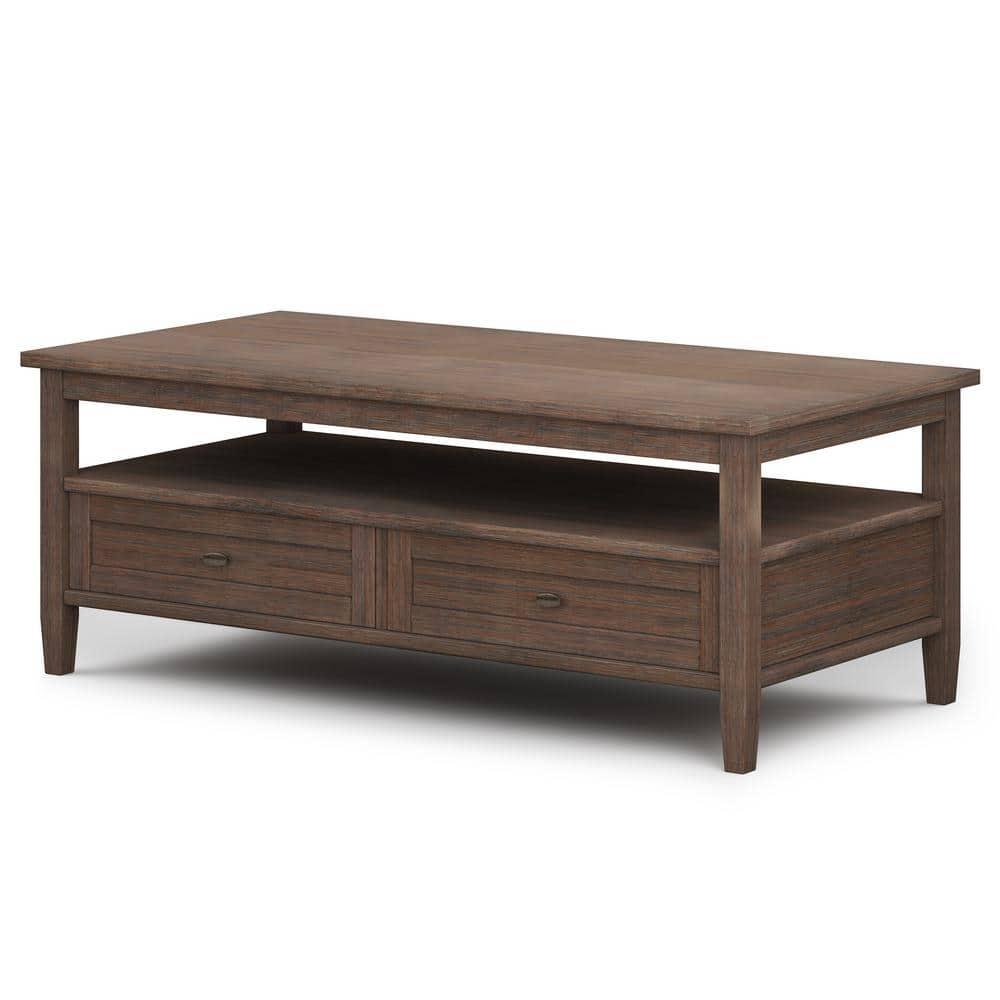 Simpli Home Warm Shaker 48"W Solid Wood Coffee Table with Two Storage Drawers and Open Shelf