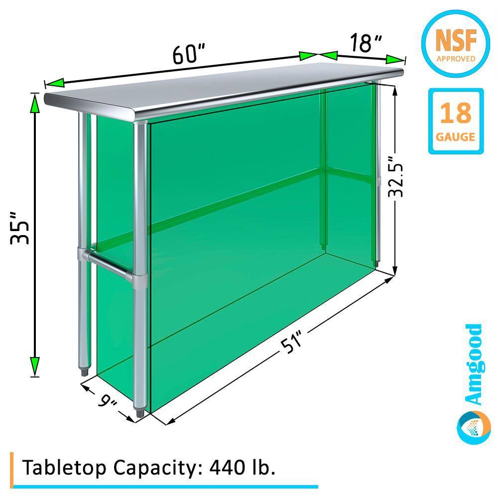 Amgood Stainless Steel Open Base Work Table