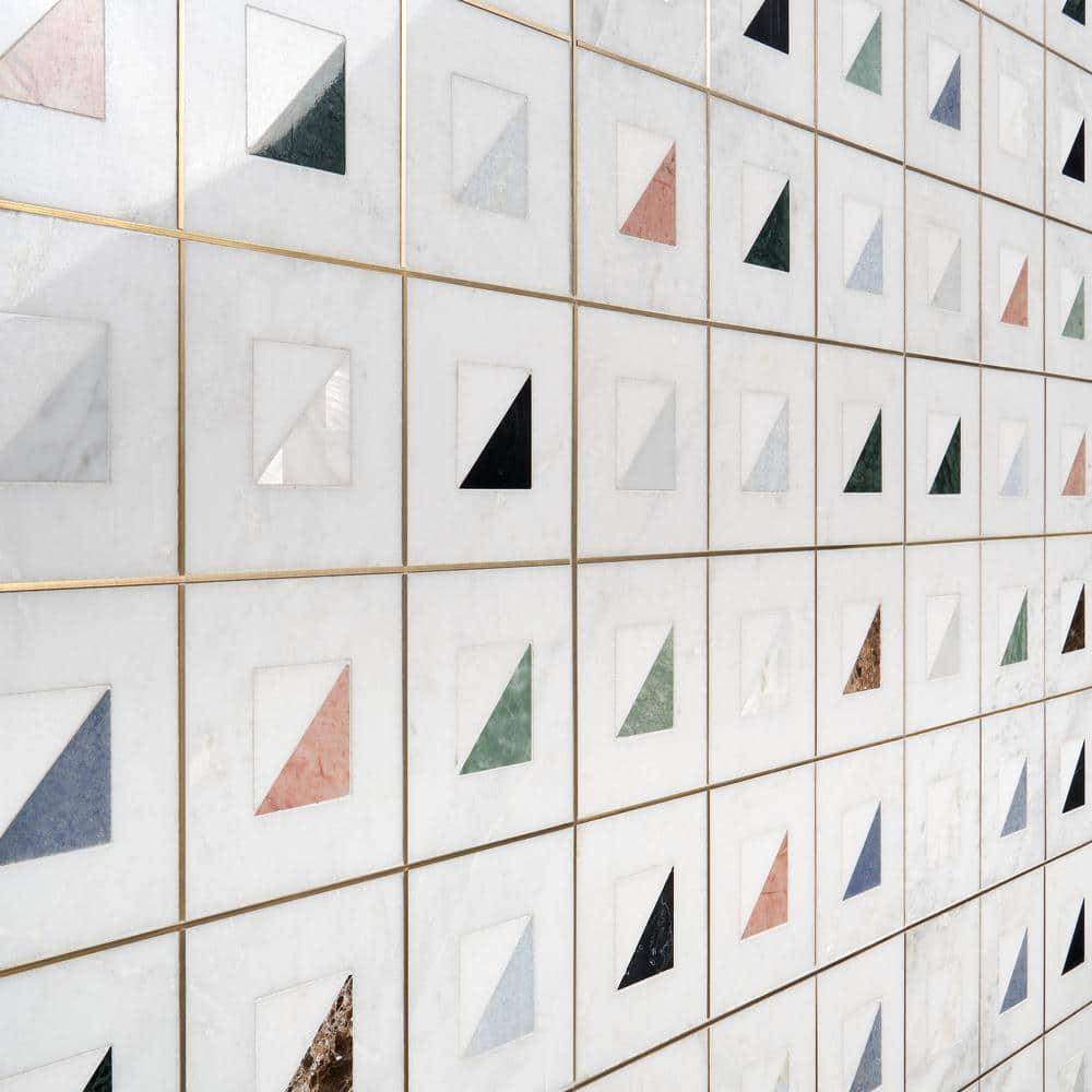 Freya Multicolor 12'' W x 12'' L Marble and Brass Mosaic Wall Tile (1 Sq. Ft. / Sheet)