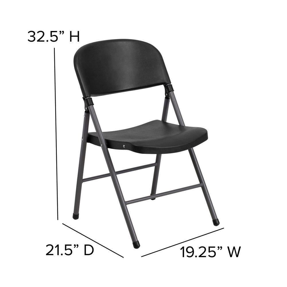 Flash Furniture HERCULES Series 330 lb. Capacity Black Plastic Folding Chair with Charcoal Frame