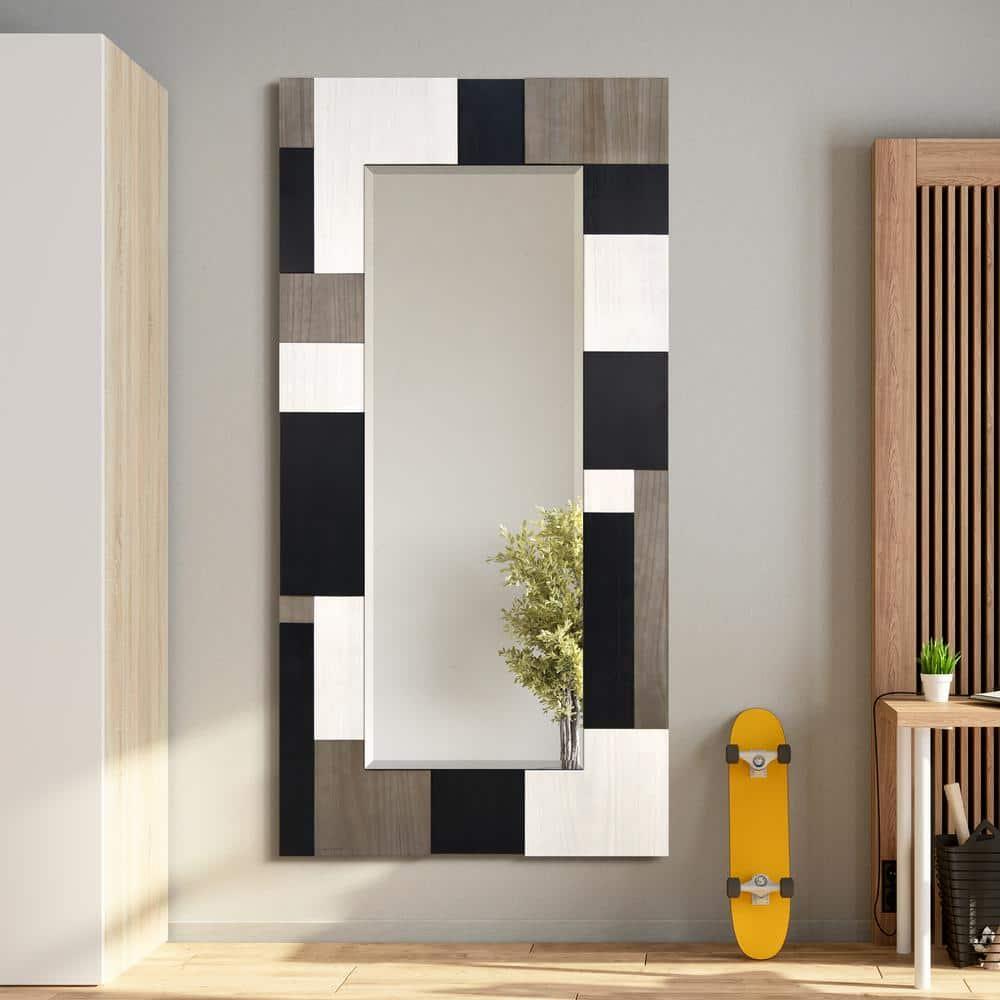 Empire Art Direct "Geometric Blocks" Hand Made Solid Paulownia Wood Beveled Leaner Mirror size 80" x 40"