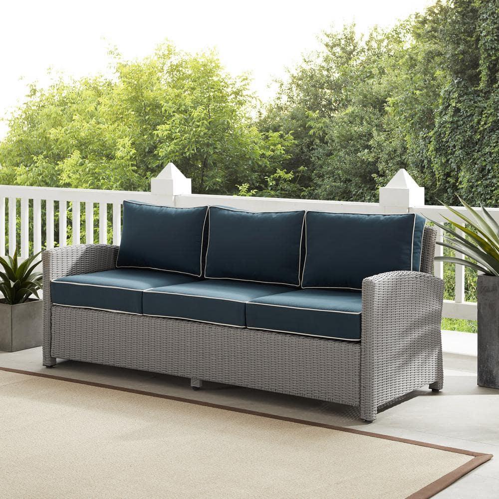 Bradenton Outdoor Wicker Sofa: Steel Frame, Moisture-Resistant Cushions, UV-Resistant - Crosley